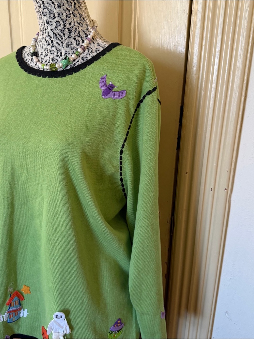 Vintage Halloween Green Cardigan SZ 2X - Picture 3 of 8